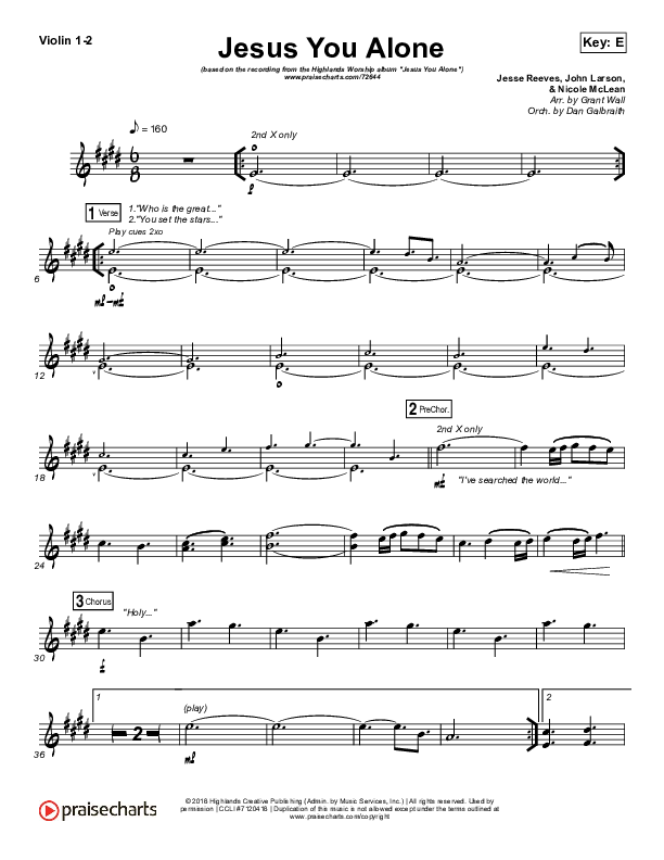 Jesus You Alone Violin 1/2 (Highlands Worship)