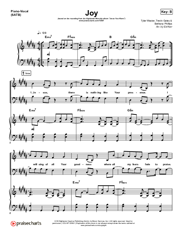 Joy Piano/Vocal (SATB) (Highlands Worship)