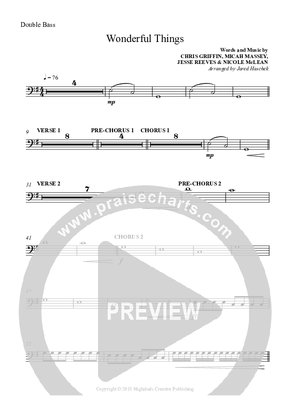 Wonderful Things Double Bass (Highlands Worship)