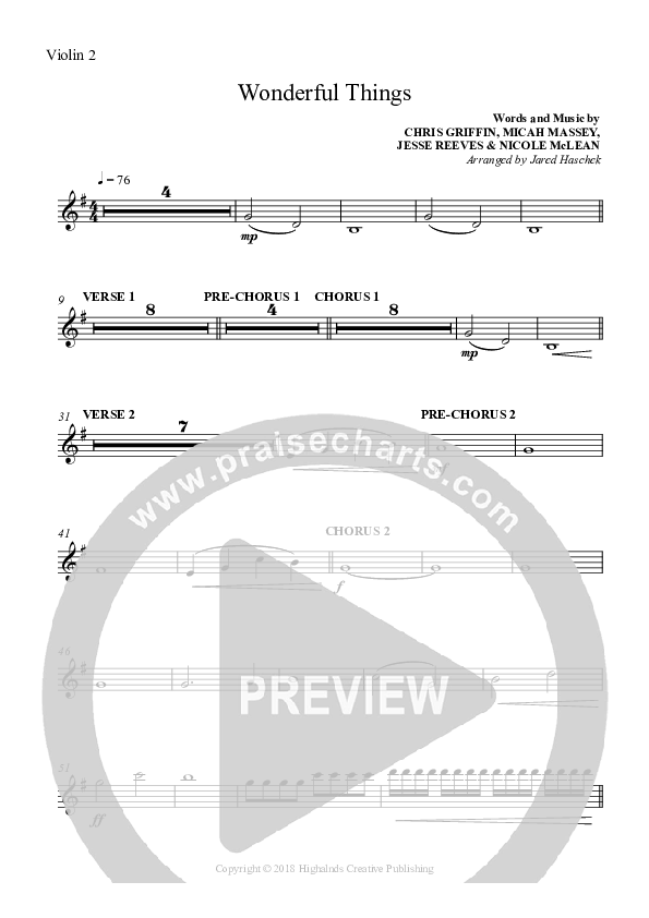 Wonderful Things Violin 2 (Highlands Worship)
