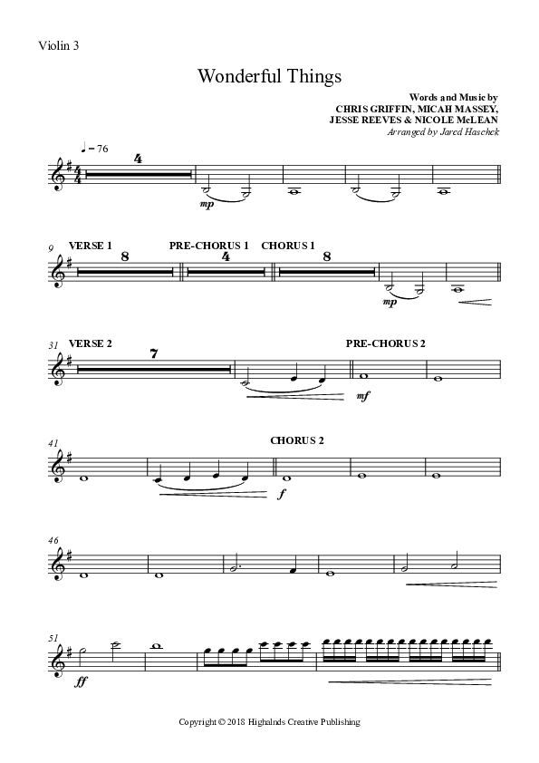 Wonderful Things Violins (Highlands Worship)