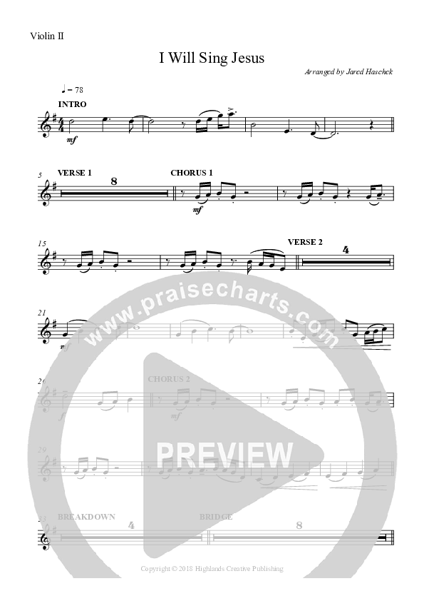 I Will Sing Jesus Violin 2 (Highlands Worship)