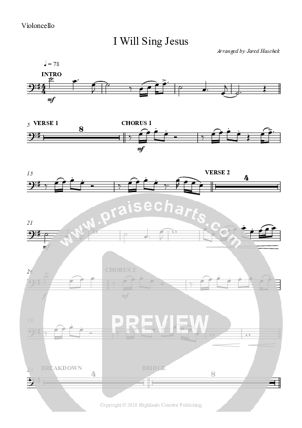 I Will Sing Jesus Violincello (Highlands Worship)