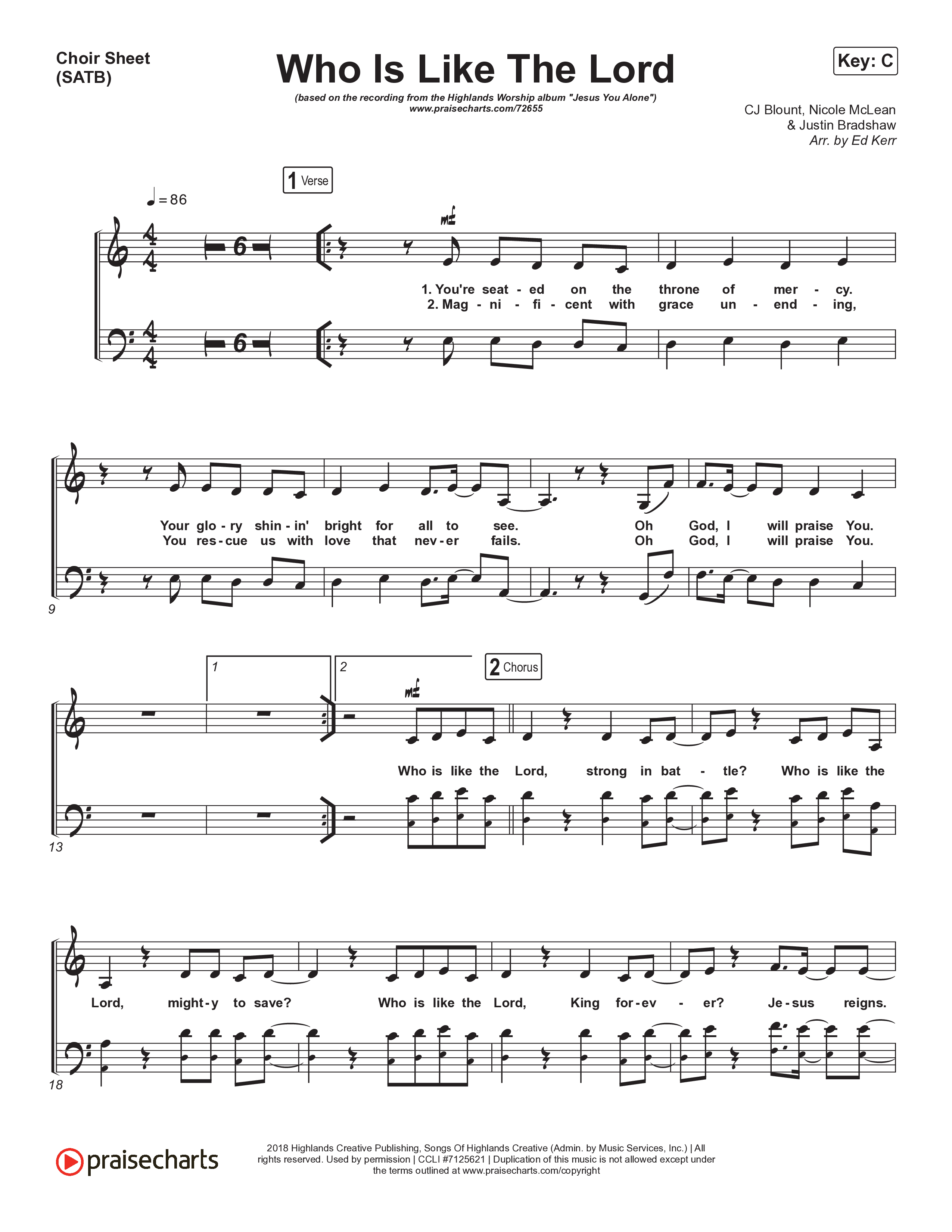 Who Is Like The Lord Choir Vocals (SATB) (Highlands Worship)