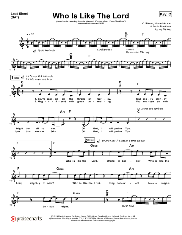 Who Is Like The Lord Lead Sheet (SAT) (Highlands Worship)