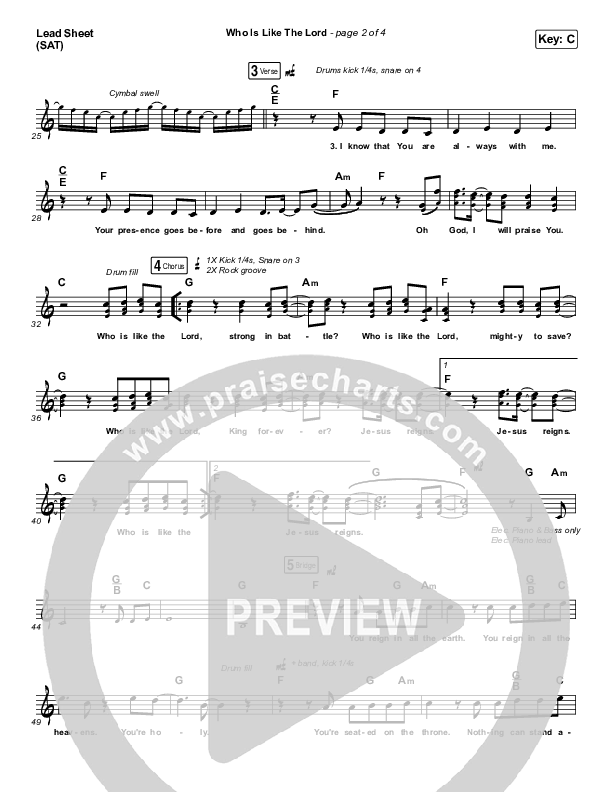 Who Is Like The Lord Lead Sheet (SAT) (Highlands Worship)