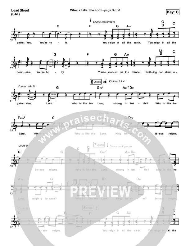 Who Is Like The Lord Lead Sheet (SAT) (Highlands Worship)