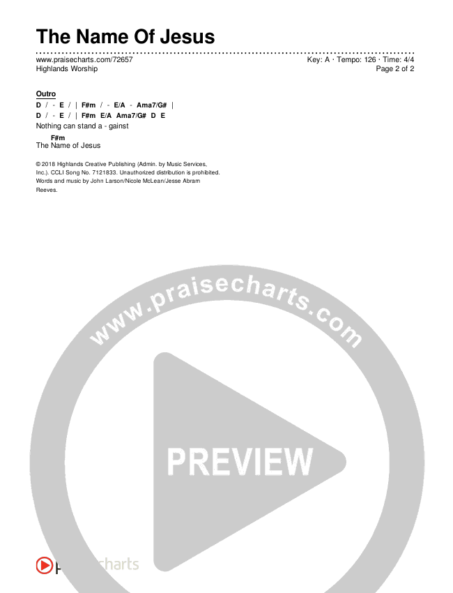 The Name Of Jesus Chords & Lyrics (Highlands Worship)