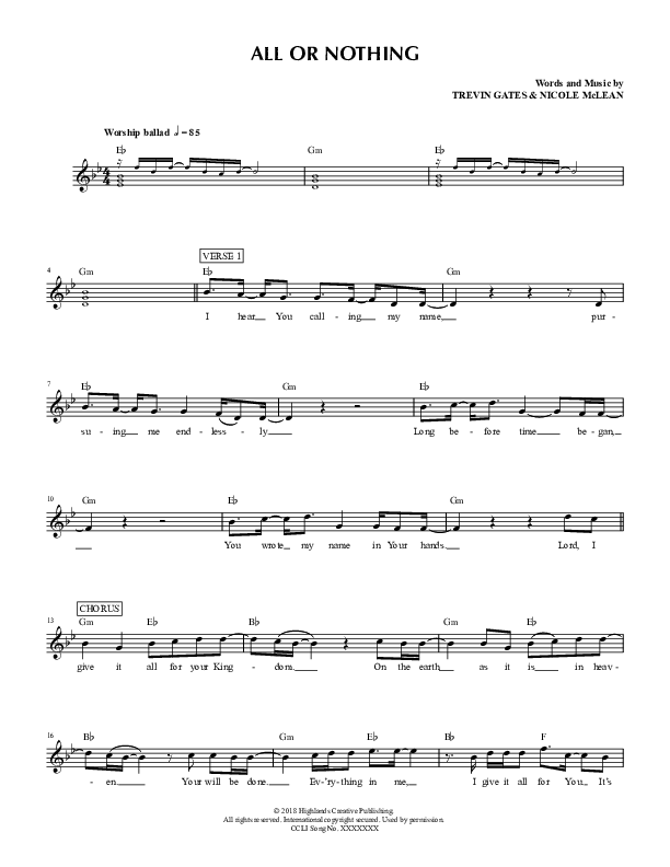 All Or Nothing Lead Sheet (Highlands Worship)