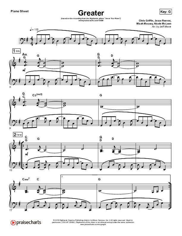 Greater Piano Sheet (Highlands Worship)