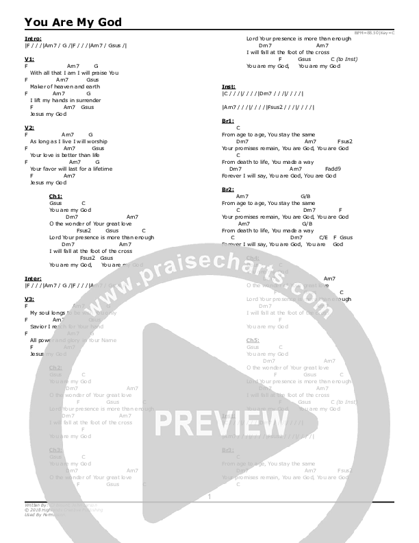 You Are My God Chord Chart (Highlands Worship)