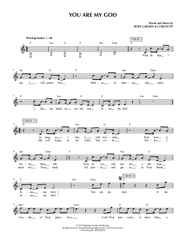 You Are My God Lead Sheet (Highlands Worship)