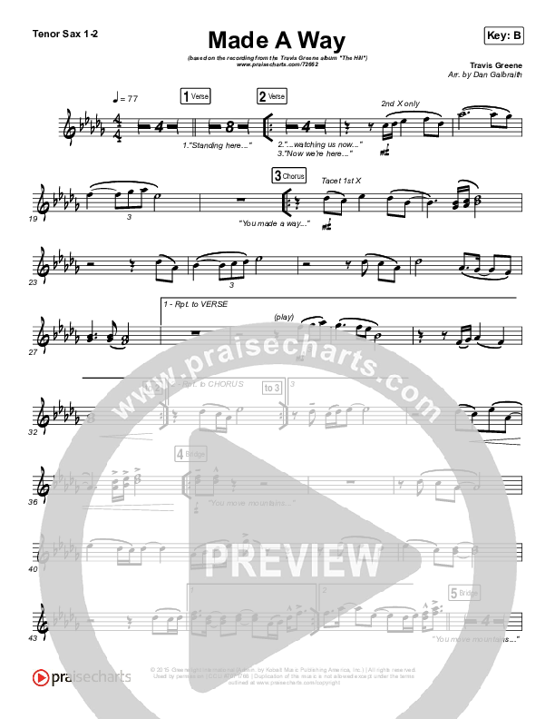 Made A Way Tenor Sax 1/2 (Travis Greene)