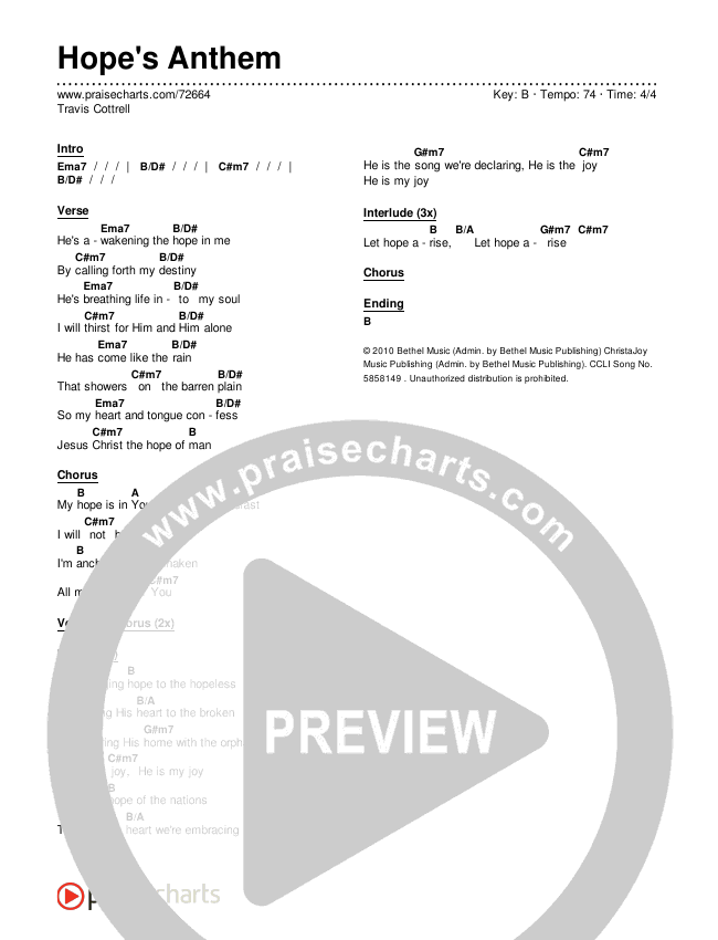 Hope's Anthem Chords & Lyrics (Travis Cottrell)