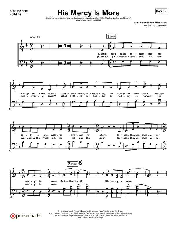 His Mercy Is More Choir Sheet (SATB) (Matt Papa / Matt Boswell / Keith & Kristyn Getty)