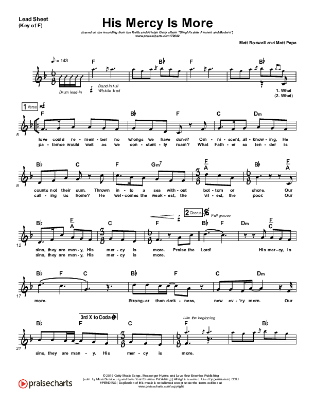 His Mercy Is More Lead Sheet (Melody) (Matt Papa / Matt Boswell / Keith & Kristyn Getty)