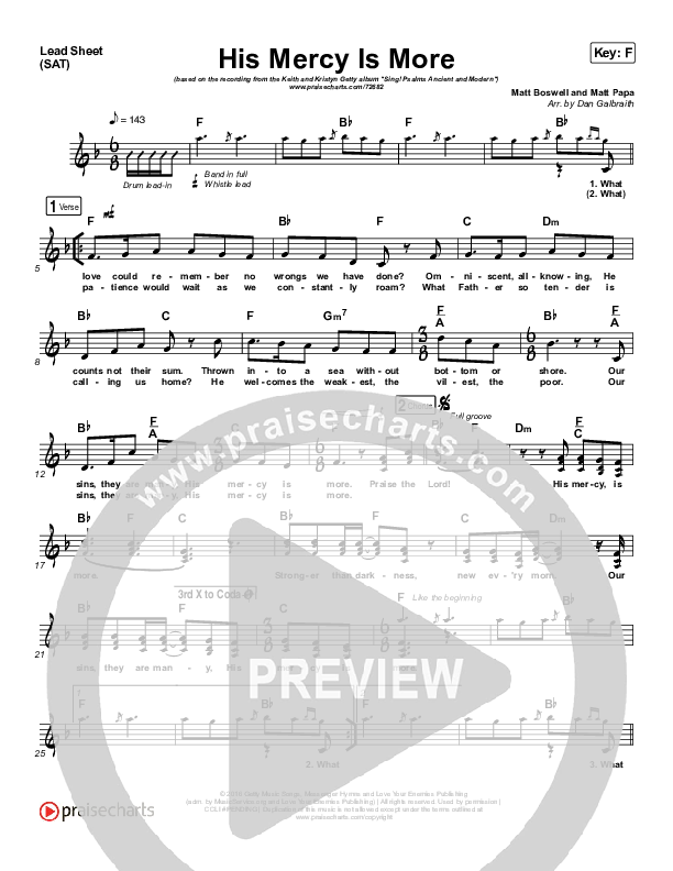 His Mercy Is More Lead Sheet (SAT) (Matt Papa / Matt Boswell / Keith & Kristyn Getty)