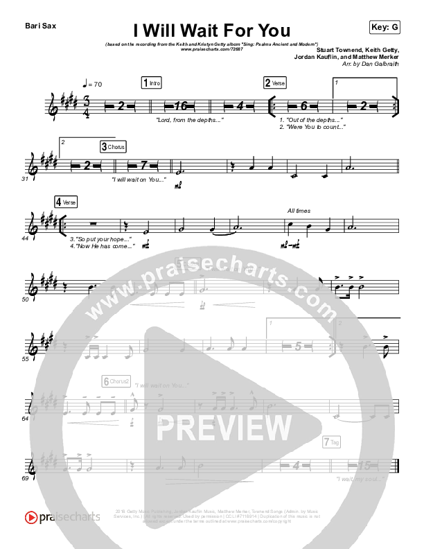 I Will Wait For You (Psalm 130) Bari Sax (Keith & Kristyn Getty)