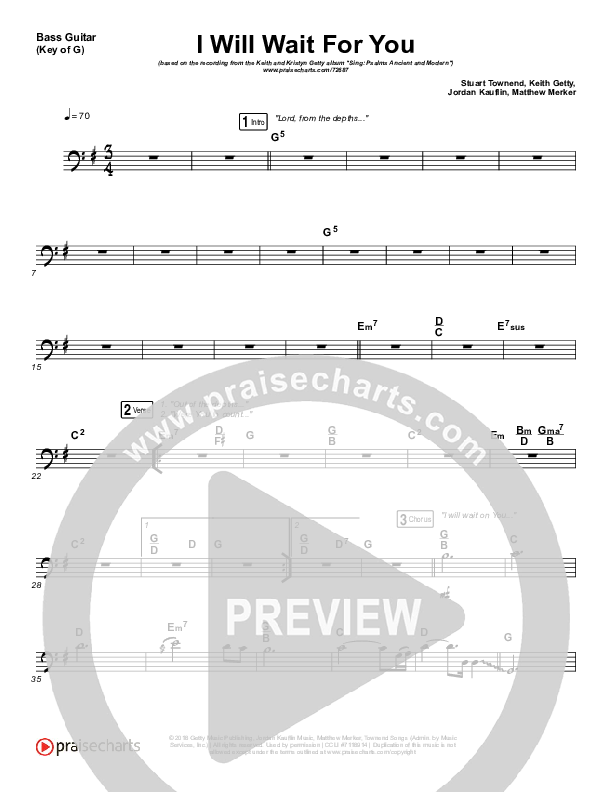 I Will Wait For You (Psalm 130) Bass Guitar (Keith & Kristyn Getty)