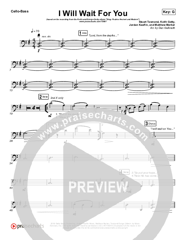 I Will Wait For You (Psalm 130) Cello/Bass (Keith & Kristyn Getty)