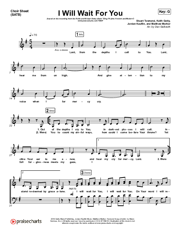 I Will Wait For You (Psalm 130) Choir Sheet (SATB) (Keith & Kristyn Getty)