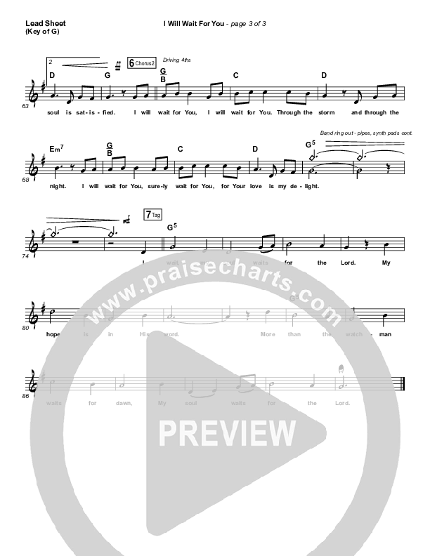 I Will Wait For You (Psalm 130) Lead Sheet (Melody) (Keith & Kristyn Getty)