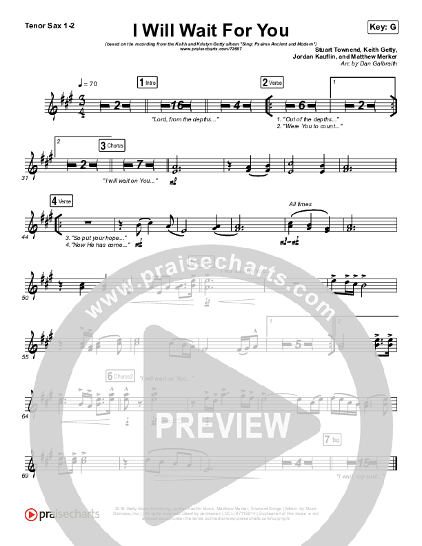 I Will Wait For You (Psalm 130) Tenor Sax 1/2 (Keith & Kristyn Getty)