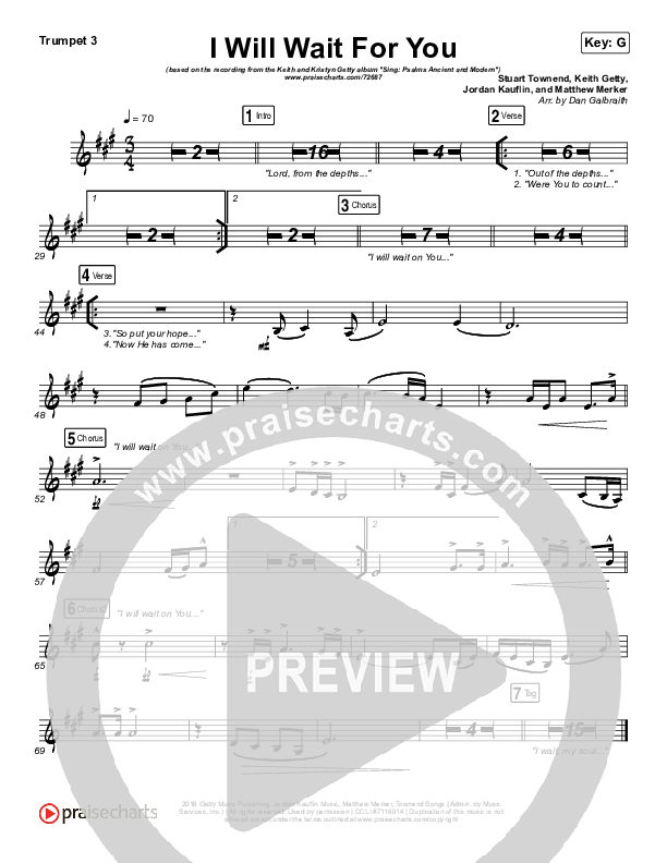 I Will Wait For You (Psalm 130) Trumpet 3 (Keith & Kristyn Getty)