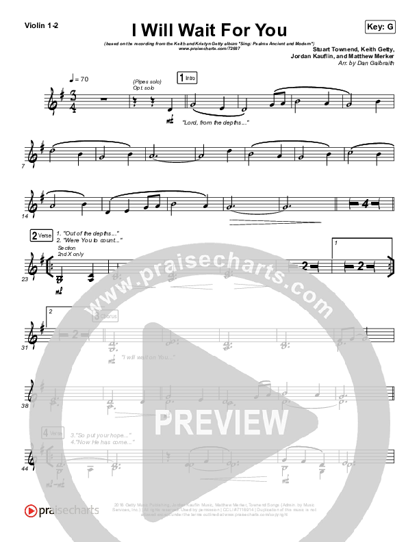 I Will Wait For You (Psalm 130) Violin 1/2 (Keith & Kristyn Getty)
