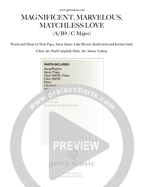 Magnificent Marvelous Matchless Love Lyrics (Keith & Kristyn Getty)