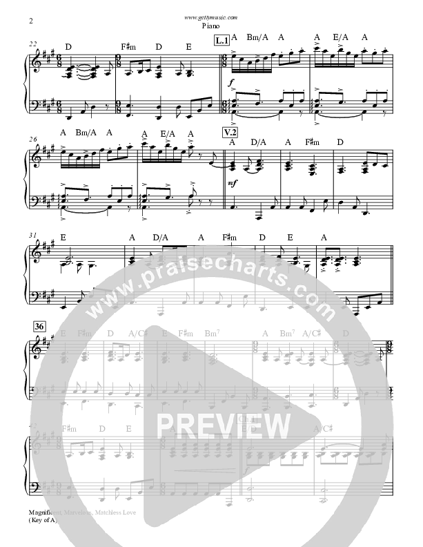 Magnificent Marvelous Matchless Love Piano Sheet (Keith & Kristyn Getty)
