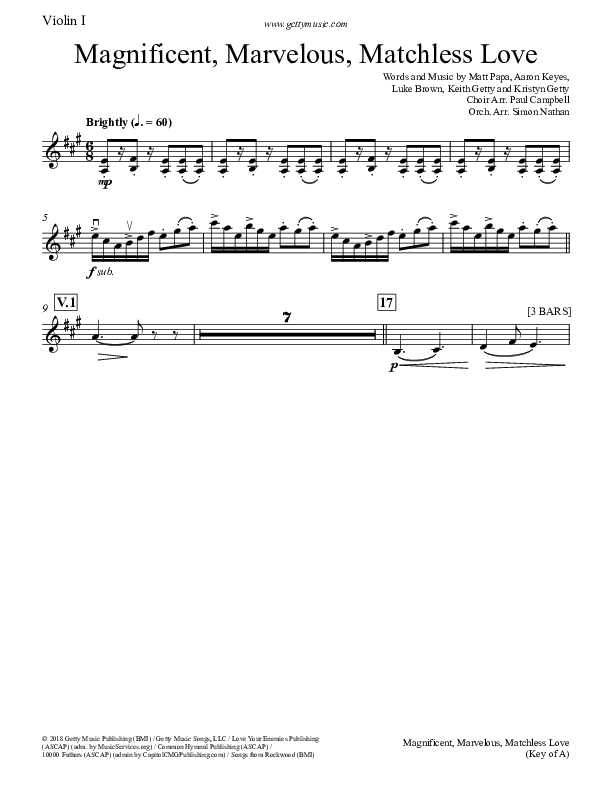 Magnificent Marvelous Matchless Love Violin 1 (Keith & Kristyn Getty)