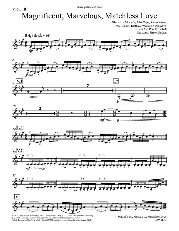 Magnificent Marvelous Matchless Love Violin 2 (Keith & Kristyn Getty)