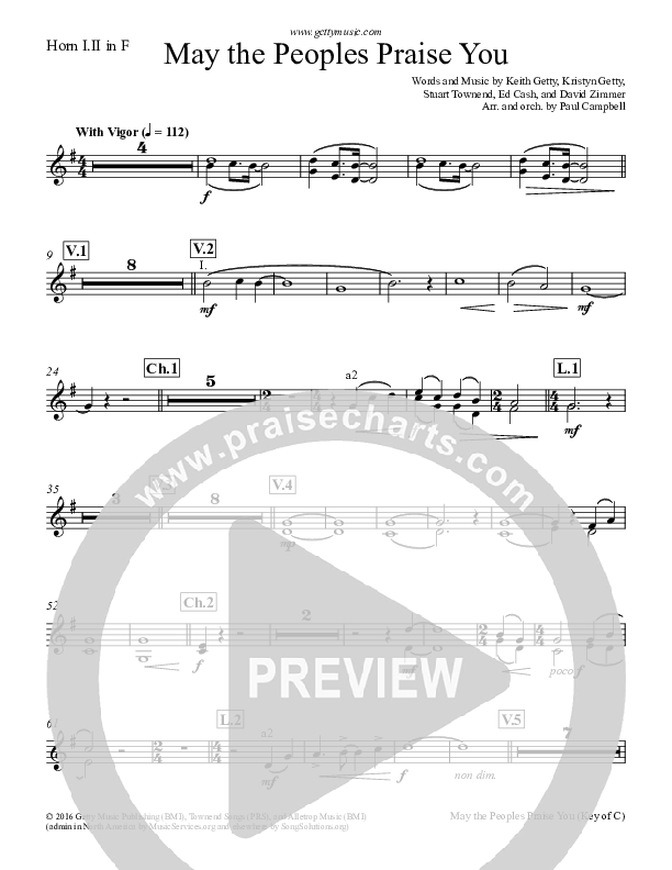 May The Peoples Praise You French Horn 1/2 (Keith & Kristyn Getty)