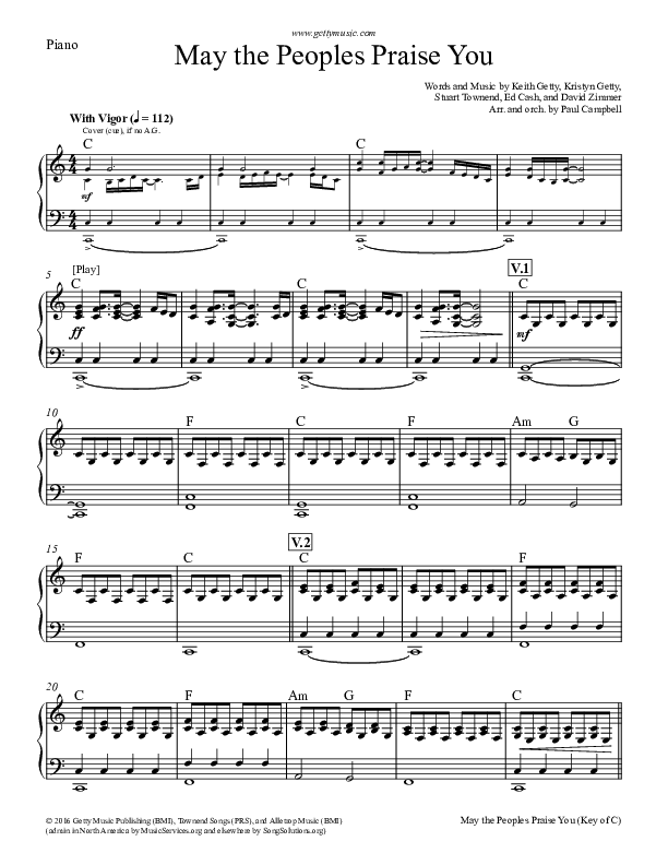 May The Peoples Praise You Piano Sheet (Keith & Kristyn Getty)