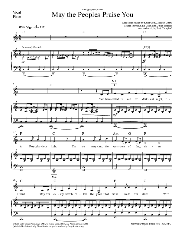May The Peoples Praise You Piano/Vocal (Keith & Kristyn Getty)