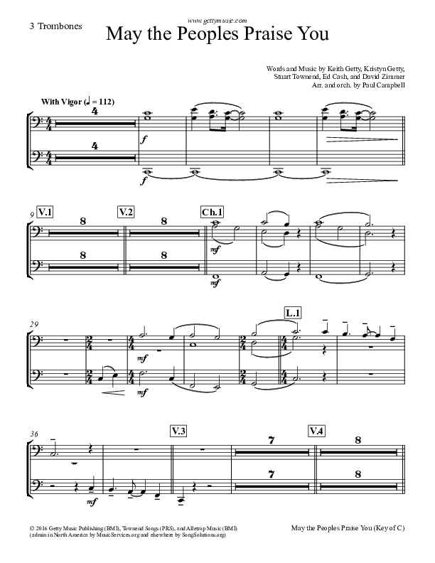 May The Peoples Praise You Trombone 1/2/3 (Keith & Kristyn Getty)