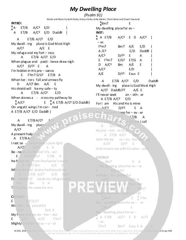 My Dwelling Place (Psalm 91) Chord Chart (Phil Keaggy / Keith & Kristyn Getty)