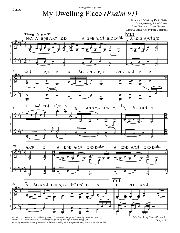 My Dwelling Place (Psalm 91) Piano Sheet (Phil Keaggy / Keith & Kristyn Getty)