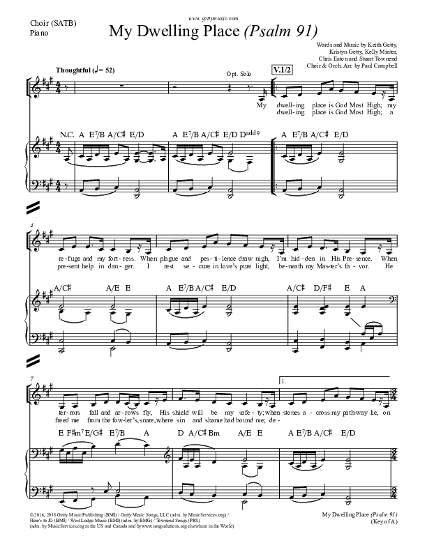My Dwelling Place (Psalm 91) Piano/Vocal (SATB) (Phil Keaggy / Keith & Kristyn Getty)