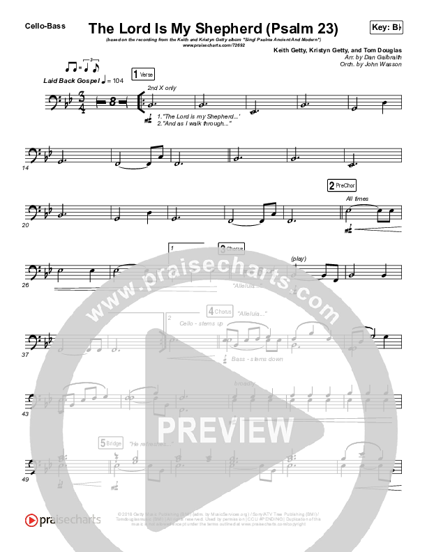 The Lord Is My Shepherd (Psalm 23) Cello/Bass (Keith & Kristyn Getty)