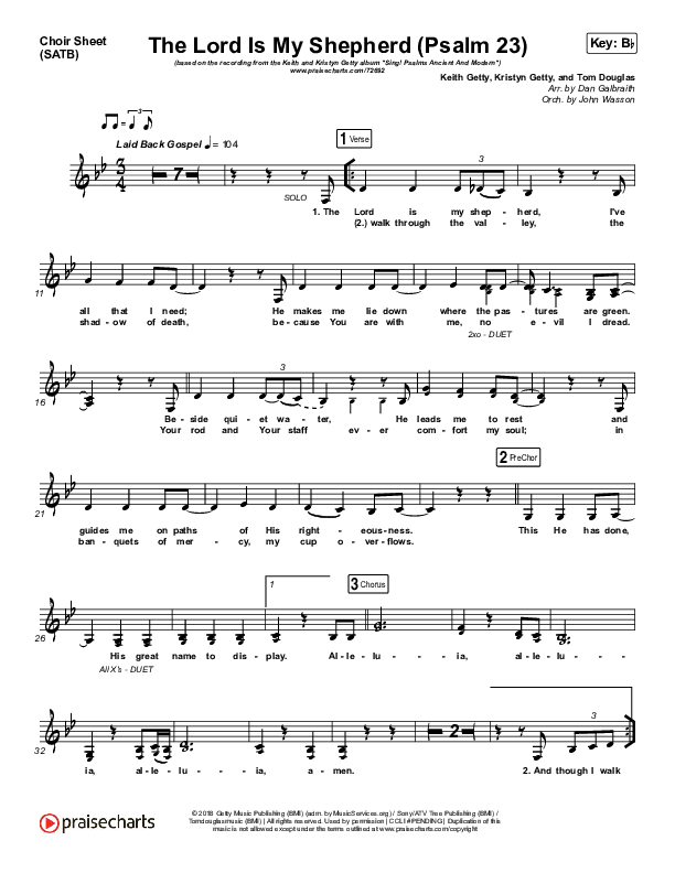 The Lord Is My Shepherd (Psalm 23) Choir Sheet (SATB) (Keith & Kristyn Getty)