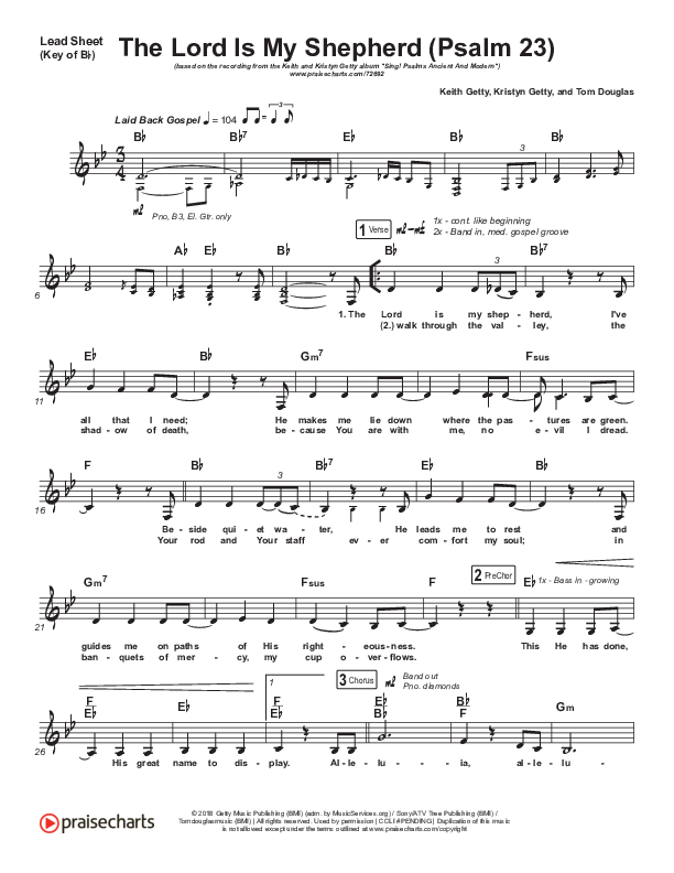 The Lord Is My Shepherd (Psalm 23) Lead Sheet (Melody) (Keith & Kristyn Getty)