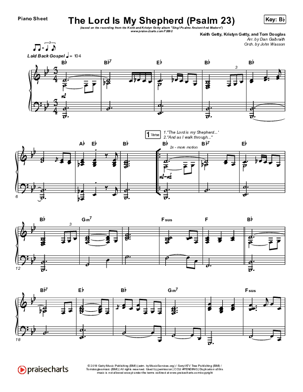 The Lord Is My Shepherd (Psalm 23) Piano Sheet (Keith & Kristyn Getty)