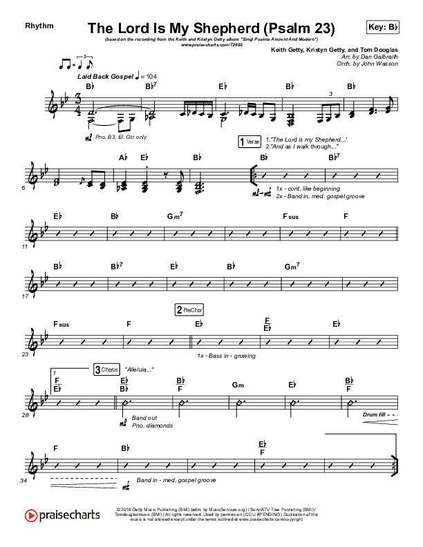 The Lord Is My Shepherd (Psalm 23) Rhythm Chart (Keith & Kristyn Getty)