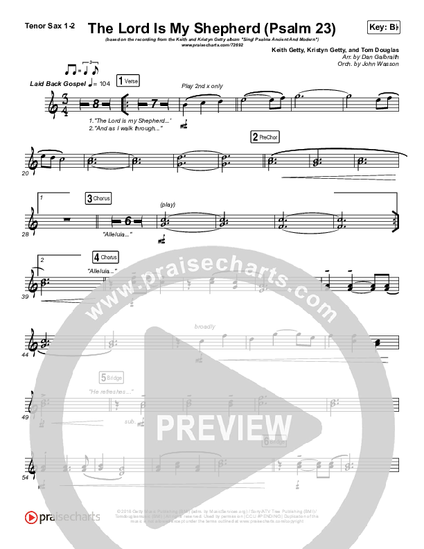 The Lord Is My Shepherd (Psalm 23) Tenor Sax 1/2 (Keith & Kristyn Getty)
