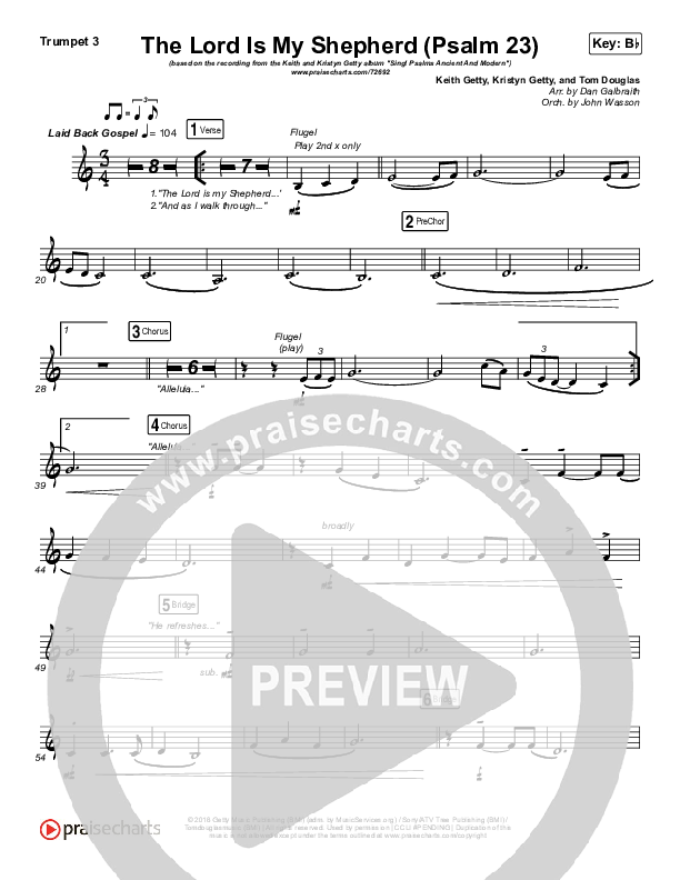 The Lord Is My Shepherd (Psalm 23) Trumpet 3 (Keith & Kristyn Getty)