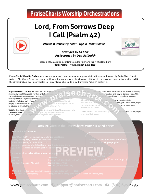 Lord From Sorrows Deep I Call (Psalm 42) Cover Sheet (Keith & Kristyn Getty)