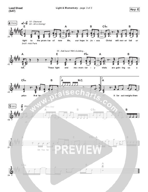 Light And Momentary Lead Sheet (SAT) (For All Seasons)
