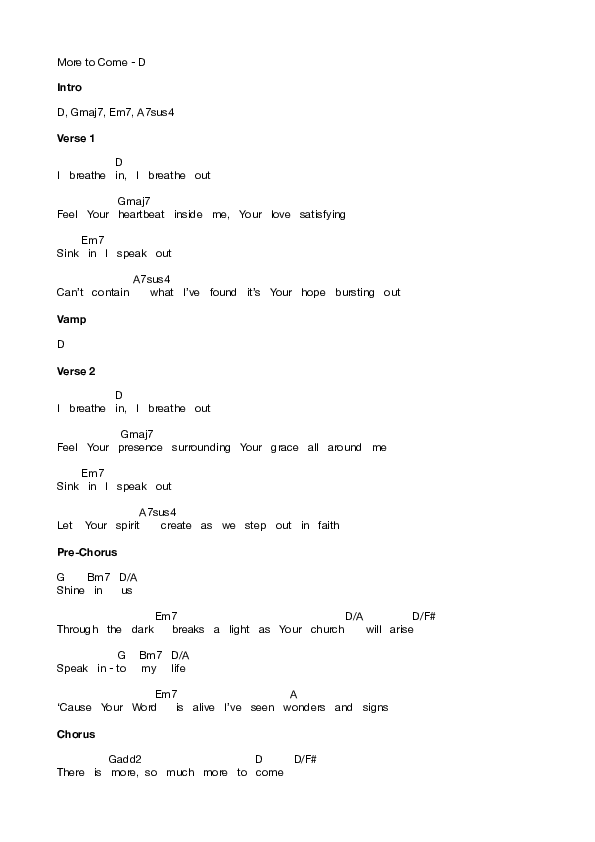 More To Come (Live) Chords & Lyrics (Equippers Worship)